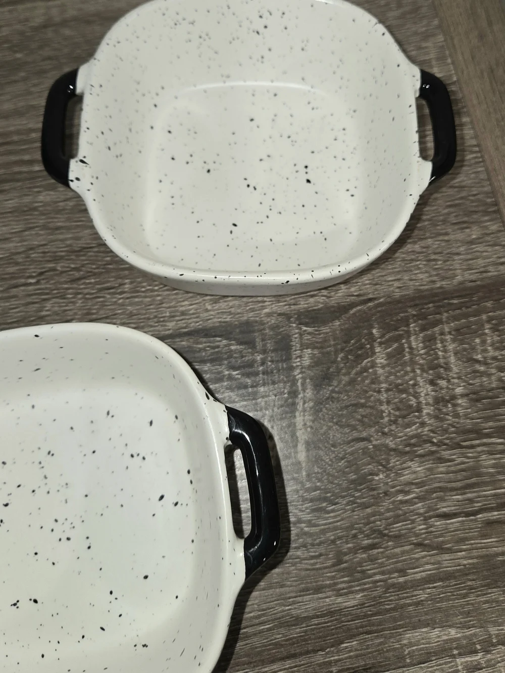 Lot of 3 Robert Stanley Oven Safe Ramekins Speckled White Black Square Dish.